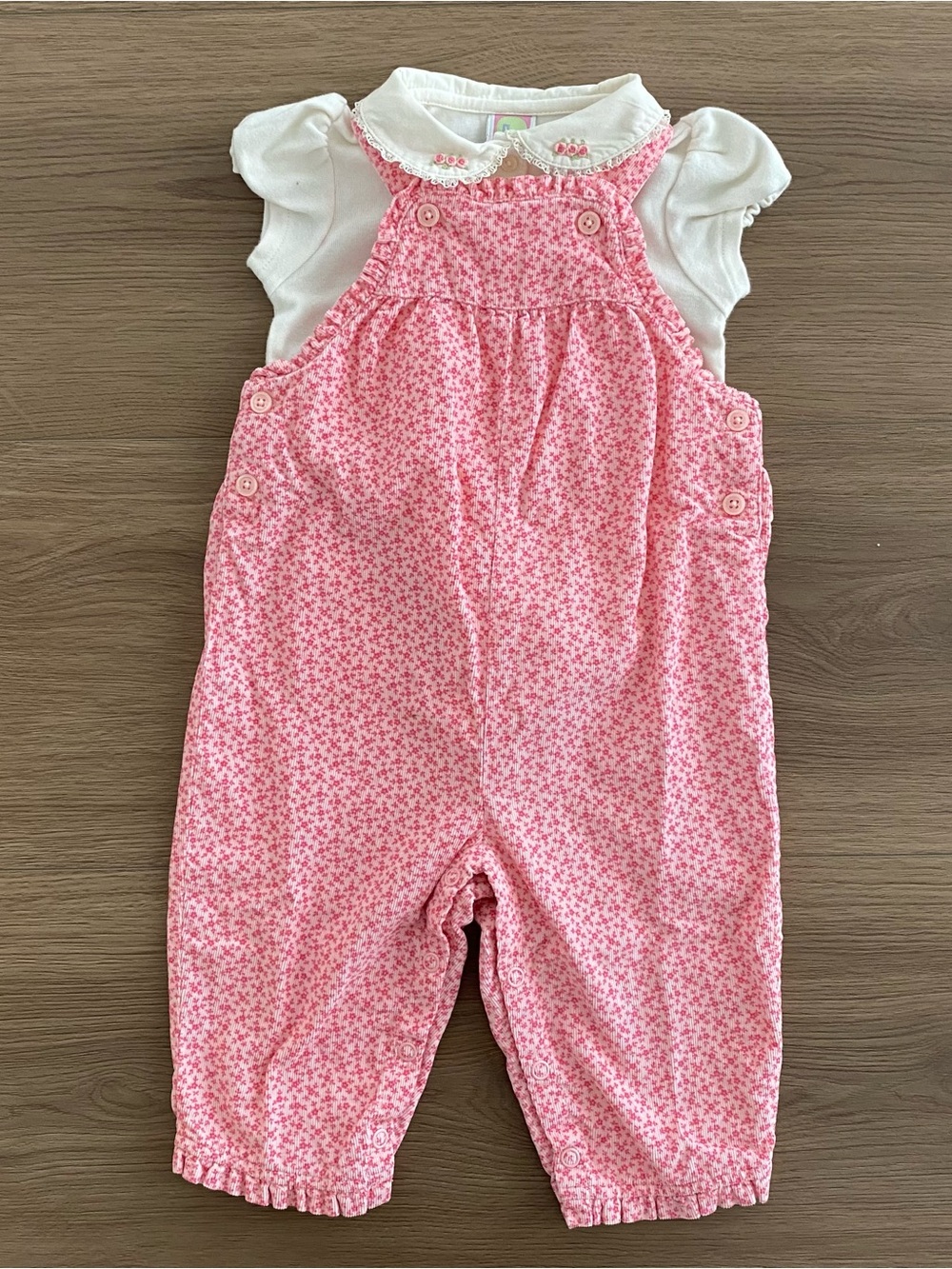 VTG)Gymboree Pink Floral Overalls & Bodysuit Set Girl’s Size 6-12M